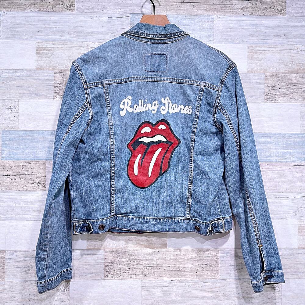 Levis Rolling Stones Vintage 90s Denim Trucker Jacket Light Wash Womens Medium